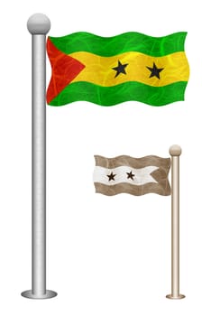 Sao Tome and Principe flag waving on the wind. Flags of countries in Africa. Mulberry paper on white background.