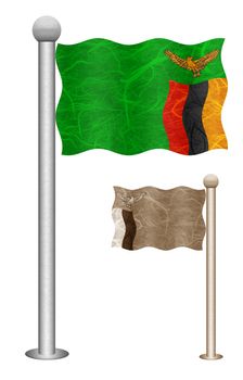 Zambia flag waving on the wind. Flags of countries in Africa. Mulberry paper on white background.