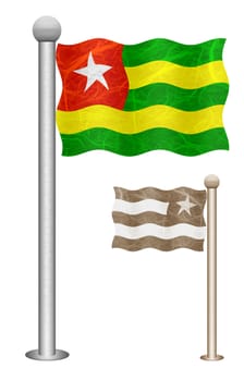 Togo flag waving on the wind. Flags of countries in Africa. Mulberry paper on white background.