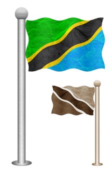 Tanzania flag waving on the wind. Flags of countries in Africa. Mulberry paper on white background.