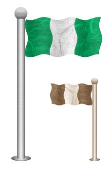 Nigeria flag waving on the wind. Flags of countries in Africa. Mulberry paper on white background.