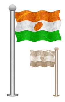 Niger flag waving on the wind. Flags of countries in Africa. Mulberry paper on white background.