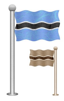 Botswana flag waving on the wind. Flags of countries in Africa. Mulberry paper on white background.