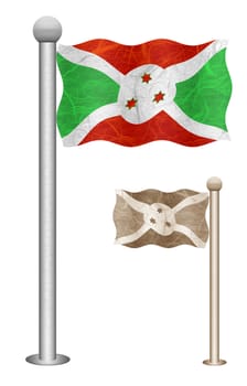 Burundi flag waving on the wind. Flags of countries in Africa. Mulberry paper on white background.