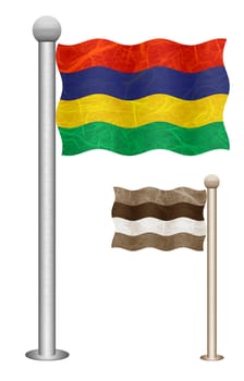 Mauritius flag waving on the wind. Flags of countries in Africa. Mulberry paper on white background.