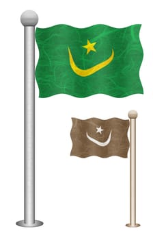 Mauritania flag waving on the wind. Flags of countries in Africa. Mulberry paper on white background.