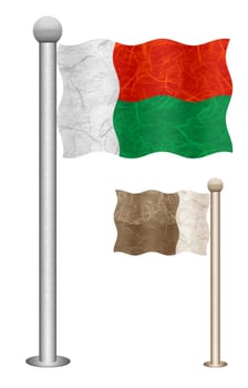 Madagascar flag waving on the wind. Flags of countries in Africa. Mulberry paper on white background.