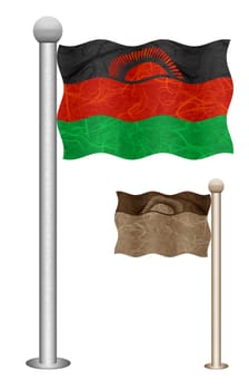 Malawi flag waving on the wind. Flags of countries in Africa. Mulberry paper on white background.