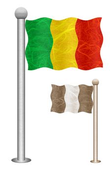 Mali flag waving on the wind. Flags of countries in Africa. Mulberry paper on white background.