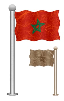 Morocco flag waving on the wind. Flags of countries in Africa. Mulberry paper on white background.