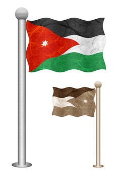 Jordan flag waving on the wind. Flags of countries in Asia. Mulberry paper on white background.