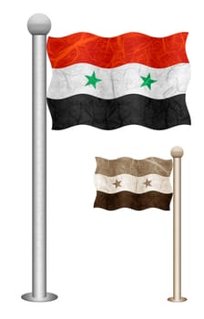 Syria flag waving on the wind. Flags of countries in Asia. Mulberry paper on white background.