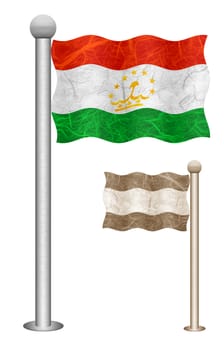 Tajikistan flag waving on the wind. Flags of countries in Asia. Mulberry paper on white background.