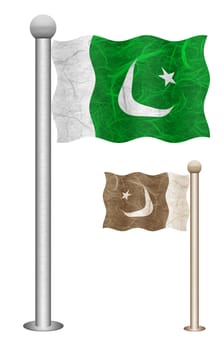 Pakistan flag waving on the wind. Flags of countries in Asia. Mulberry paper on white background.