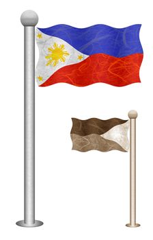 Philippines flag waving on the wind. Flags of countries in Asia. Mulberry paper on white background.