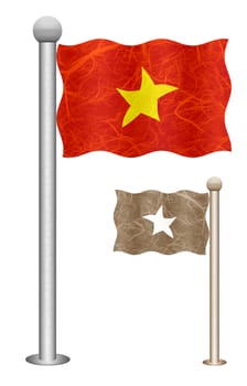 Vietnam flag waving on the wind. Flags of countries in Asia. Mulberry paper on white background.