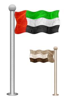 United Arab flag waving on the wind. Flags of countries in Asia. Mulberry paper on white background.