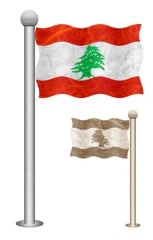 Lebanon flag waving on the wind. Flags of countries in Asia. Mulberry paper on white background.
