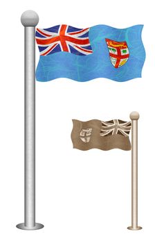 Fiji flag waving on the wind. Flags of countries in Oceania. Mulberry paper on white background.