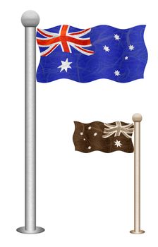 Australia flag waving on the wind. Flags of countries in Oceania. Mulberry paper on white background.