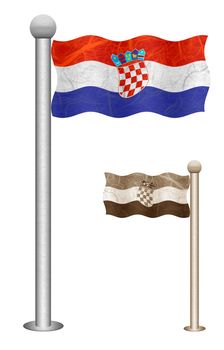 Croatia flag waving on the wind. Flags of countries in Europe. Mulberry paper on white background.