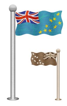 Tuvalu flag waving on the wind. Flags of countries in Oceania. Mulberry paper on white background.