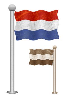 Netherlands flag waving on the wind. Flags of countries in Europe. Mulberry paper on white background.