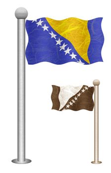 Bosnia and Herzegovina flag waving on the wind. Flags of countries in Europe. Mulberry paper on white background.