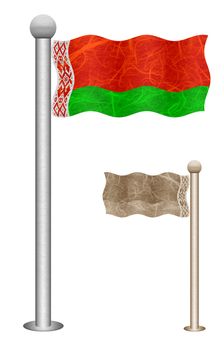 Belarus flag waving on the wind. Flags of countries in Europe. Mulberry paper on white background.