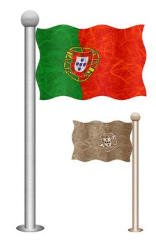 Portugal flag waving on the wind. Flags of countries in Europe. Mulberry paper on white background.