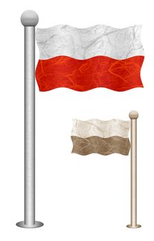 Poland flag waving on the wind. Flags of countries in Europe. Mulberry paper on white background.