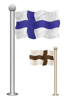 Finland flag waving on the wind. Flags of countries in Europe. Mulberry paper on white background.