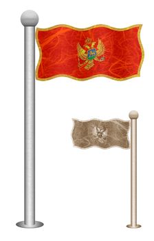 Montenegro flag waving on the wind. Flags of countries in Europe. Mulberry paper on white background.