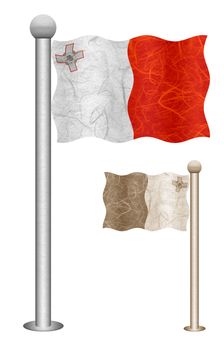 Malta flag waving on the wind. Flags of countries in Europe. Mulberry paper on white background.