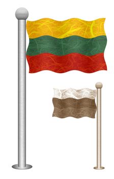 Lithuania flag waving on the wind. Flags of countries in Europe. Mulberry paper on white background.