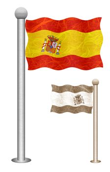Spain flag waving on the wind. Flags of countries in Europe. Mulberry paper on white background.