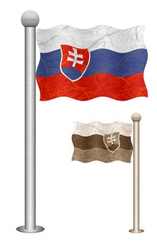 Slovakia flag waving on the wind. Flags of countries in Europe. Mulberry paper on white background.