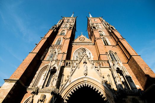 WROCLAW, POLAND - AUGUST 23: Cathedral of St. John the Baptist, The building was built in the Gothic style and is the first Gothic church in Poland on August 23, 2013 in Wroclaw, Poland