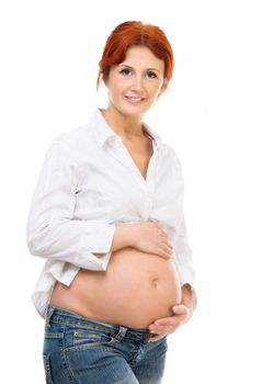 beautiful pregnant woman isolated on white background
