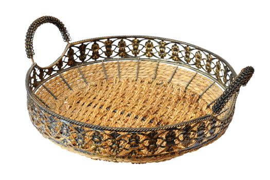 beautiful traditional wicker basket isolated over white background