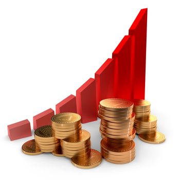 Graph of successful growth of business and gold coins