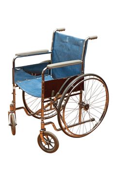 old blue  wheel chair isolated over white background