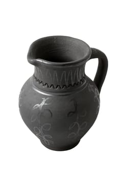 very old black burned  clay pot isolated over white background
