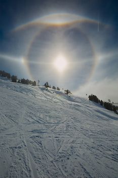 Varoious sun halos appearing in the winter sky