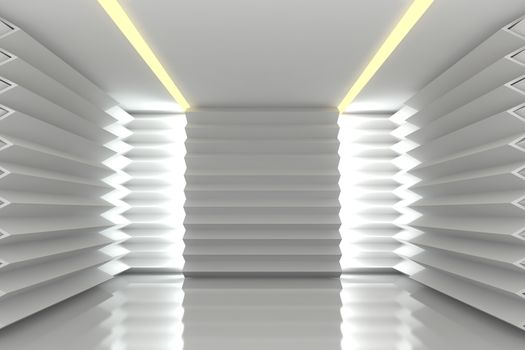 Abstract white serrated wall with empty room 