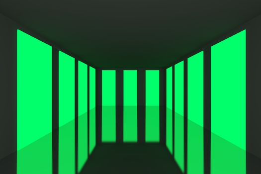 Empty room with abstract color green door and black wall