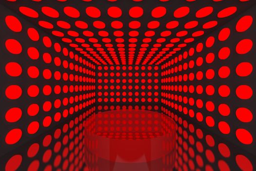 Podium in Empty room with abstract color red lighting sphere wall and black wall 
