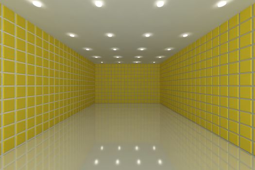 Empty room with color yellow tile wall