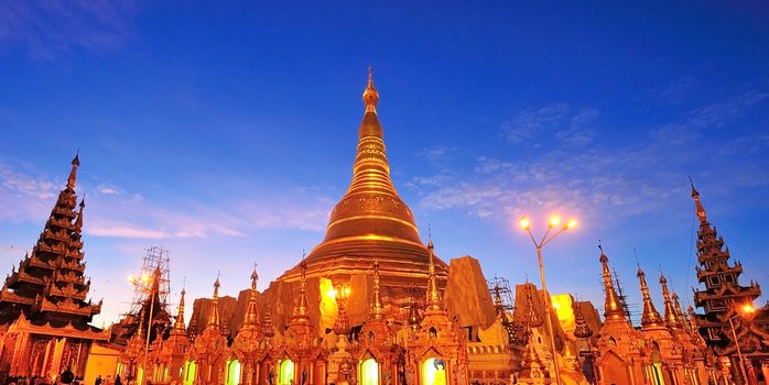 Shwedagon golden pagoda at twilight, Yangon,Myanmar