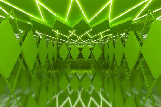 Abstract green serrated wall with empty room 